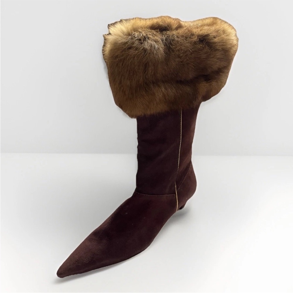 Tommy Hilfiger Brown Suede Ankle Booties W/ Fur Trim - Picture 4 of 8